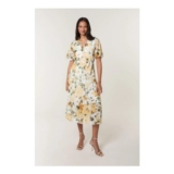 Blue Vanilla Yellow Short Sleeve Wrap Pleat Dress