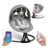 Bluetooth Remote Baby Swing Chair, Cordless 5 Speeds, 5-Point Harness