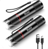 Blukar LED Torch Rechargeable, 2 Pack 2000L Super Bright Adjustable Focus Flashlight, 4 Lighting Modes, Long Battery Life, Waterproof Pocket Size Torch for Power Cuts, Emergency, Camping, Outdoor