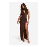 Boohoo Slinky Ruched Wrap Maxi Dress