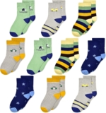 Boys Cotton Socks Kids Striped Athletic Socks 10 Pack Plain School Socks for 3-16 Years Children Sports Everyday Wear