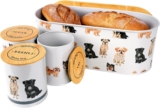 Bread Bin & Tea Coffee Sugar Canisters Set – Kitchen Storage Bread Bin Containers With Airtight Lids For Kitchen Essentials – Ideal Christmas Gifts For Women (MT-DOG-BCS)