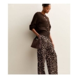 Brown Abstract Print Textured Wide Leg Trousers