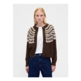 Brown Fuzzy Fair Isle Pattern Cardigan
