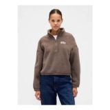 Brown Oversized Cropped Sherpa Half-Zip Fleece