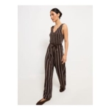 Brown Striped Textured Sleeveless Jumpsuit