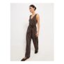Brown Striped Textured Sleeveless Jumpsuit