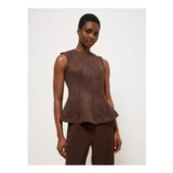 Brown Suedette Peplum Sleeveless Top