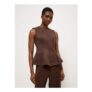Brown Suedette Peplum Sleeveless Top