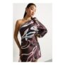 Brown Warehouse Petite Printed One-Shoulder Puff-Sleeve Mini Dress