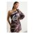Brown Warehouse Petite Printed One-Shoulder Puff-Sleeve Mini Dress