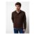 Brown Wool Blend Long Sleeve Polo Ltuc145934461