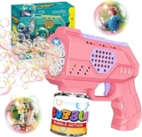 Bubble Gun for Kids,10 Hole Electric Silent with Colorful LED/130ml Solution Bubble Gun Toys,10000 Rich Bubbles/Minute,Durable Automatic Bubble Makers Toy for Boys/Girls/Wedding Scene (AL-2032 Pink)