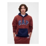Burgundy Red/Blue Colourblock Overhead Logo Fleece Lined Hoodie