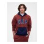 Burgundy Red/Blue Colourblock Overhead Logo Fleece Lined Hoodie