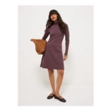 Burgundy Roll Neck Long Sleeve Dress