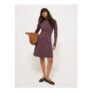 Burgundy Roll Neck Long Sleeve Dress