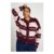 Burgundy plus Crew Neck Fluffy Stripe Cardigan