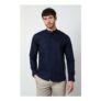 Burton Navy Oxford Grandad Long Sleeve Shirt