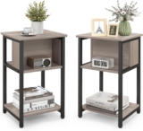 CASART 1/2PCS Bedside Table, 3-Tier Sofa Side Table End Table with Storage Shelf, Metal Frame Nightstand Storage Unit Table for Bedroom Living Room Small Spaces (2)
