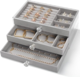 CHARMDI Acrylic Jewellery Box for Women with 3 Drawers, Girls Jewellery Storage with Dividers,Organiser box for Rings Bangle Bracelet Necklace and Earring Grey