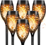 CNMTCCO Solar Flickering Flame Lights – 6 Pack Outdoor Garden Solar Lights, Waterproof Torch Landscape Lighting for Patio, Pathways, Lawn, Yard Decoration