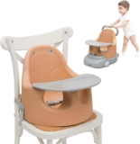 COSTWAY Baby Booster Seat for Dining Chair, Convertible Infant Feeding Chairs Sit to Stand Walker with Removable Tray & Base, Harness and Wheels (Pink)