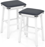 COSTWAY Bar Stools Set of 2, Upholstered Saddle Stools with PU Cushion Surface, Footrest & Anti-slip Pads, Solid Wood Counter Height Breakfast Kitchen Stool for Home Dining Room (White, 50x40x76cm)