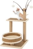 COSTWAY Cat Tree, 80cm Rattan Cats Tower with Cool Feeling Woven Platforms, Scratching Posts, Plush Cushion, Dangling Balls, Cat Furniture Activity Centre for Indoor Cats