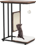COSTWAY Cat Tree, Cats Furniture End Table with Sisal Scratching Mat, Removable Washable Cushion, C-Shaped Side Table for Living Room, Bedroom