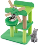 COSTWAY Cat Tree, Multi-level Cat Climbing Tower with Scratching Post, Rotatable Windmill, Soft Padded Platforms, Indoor Kitty Activity Furniture Play Center