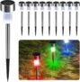 CUQOO Solar Garden Stake Lights 10 Pack Colour-Changing LED, Weatherproof Stainless Steel Solar Lights for Outdoor Pathway Lighting Rechargeable with Automatic Night Activation Energy Class A