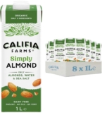 Califia Farms Simple and Organic Almond – Lactose Free, Dairy Free, No Added Sugar, Vegan, Free From Plant Based Drinks (8 x 1L)