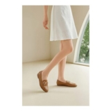 Camel MODISHION Elegant PU Loafers with Crystal Buckle