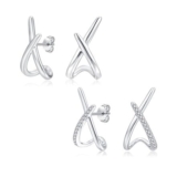 Cangall Silver Earrings Set, 2 Pairs, X-Form CZ Wrap