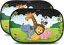 Car Window Shades for Baby with Certified UV Protection – Optimal Darkness with Suction Cups in Universal Size 51 x 31 cm – Safari Animals Design – Pack of 2
