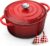 Cast Iron Dutch Oven – 26CM 5L Casserole Dish with Lid Enamelled Cast Iron Round Pot for Bread Baking Braising Stews Roasting, Dutch Pot with Heat-resistant Gloves Easy to Clean – Red Topbooc