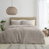 Catherine Lansfield Bedding Seersucker Double Duvet Cover Set with Pillowcases Natural