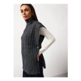 Charcoal Cable Knit Roll Neck Cape