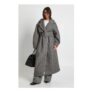 Charcoal Textured Wool-Look Belted Maxi Coat