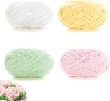 Chenille Yarn & Super Chunky Yarn – 4 Pack (4x50g) Soft Knitting Wool for Crochet and Hand Knitting, Crochet Yarn for Beginner Friendly (White, Pink, Yellow, Green)