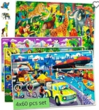 Childrens Jigsaw Puzzle Set 3-in-1 Educational Wooden Animal & Nature Puzzles 100 Pieces – Africa 9.45 inches