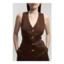 Chocolate Petite Tailored Linen Corset Back Detail Waistcoat Karen Millen