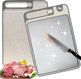 Chopping Board for Kitchens, Cutting Board Double Sided Stainless Steel Chopping Boards Wheat Straw, for Vegetables & Meat, Fruit, Sturdy and Durable and Easy to Clean