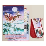 Christmas Scene Tea Towel & Oven Glove Pack of 4 (FREE C&C)