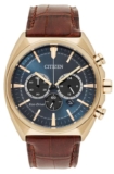 Citizen Mens Brown Leather Strap Watch eco drive