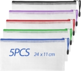 Clear Pencil Case, Plastic Pencil Pouch Zipper File Bags 5PCS Exam Pencil Case with Strong Zipper for School Supplies, Bills, Cosmetics, Stationery and Travel Accessories, 5 Colors