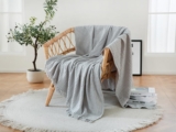 Coastline 100% Cotton Waffle Weave Blanket Throw with Fringe,Pre-Washed Soft Cozy,Lightweight Breathable Blanket Throw for Couch Bed SofaSilver,150x200cm