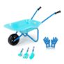 Colwelt Kids Metal Wheelbarrow 5Pcs, Childrens Wheelbarrow Kids Gardening Set