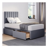 ComfoRest 3FT Divan Bed with Mattress, 2 Drawers, Stripe Headboard